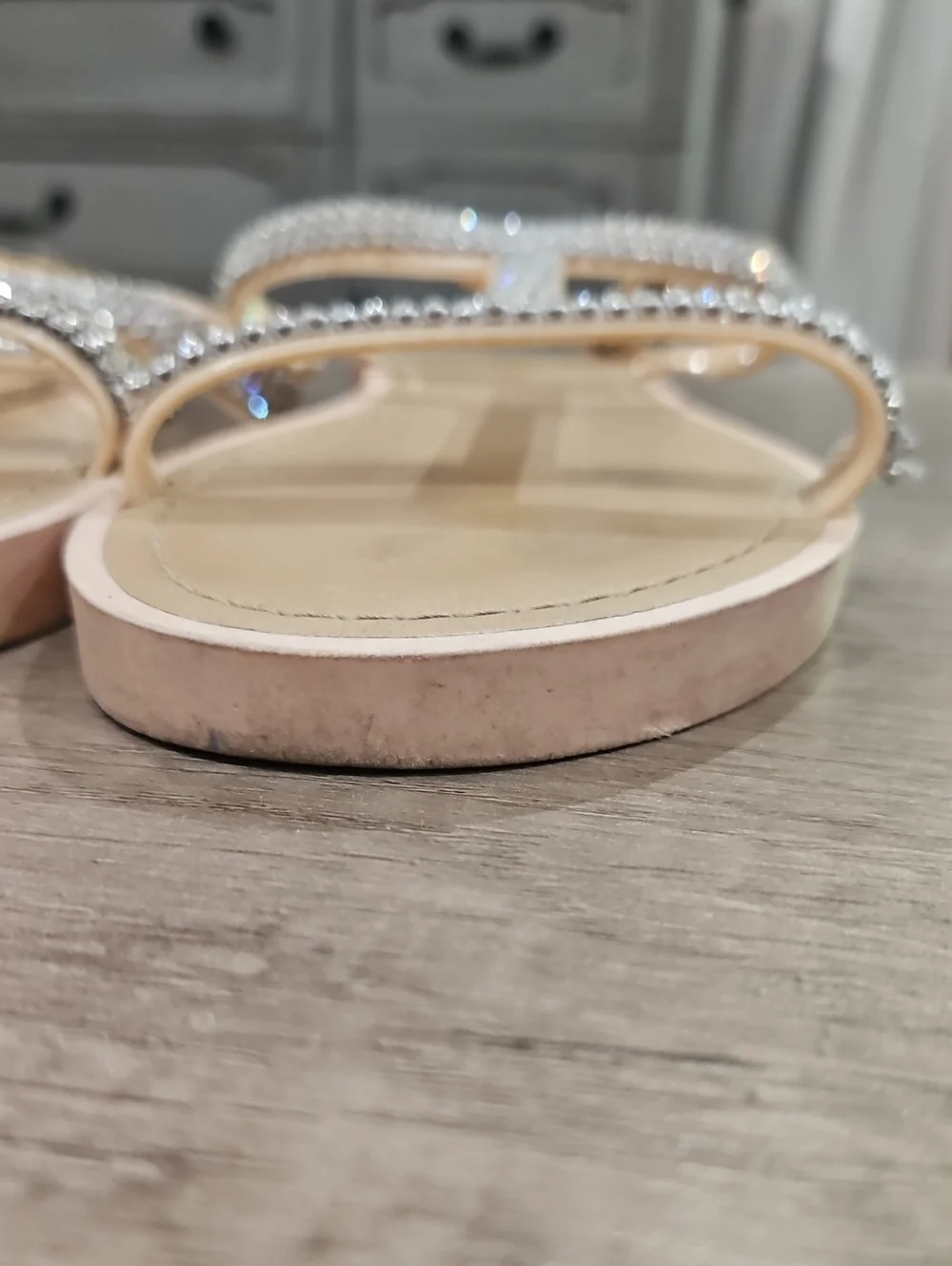 Beige Rhinestone T-Strap little girl's Sandals size 6